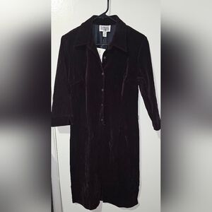 Vintage 90s Velvet Button Front Dress Yves Cossatte Depeche Mode Plum/wine S-10